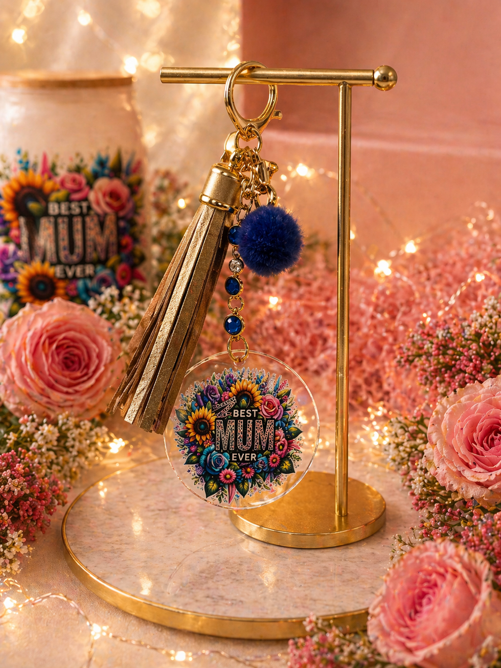 Frosted Best Mum Ever 16oz Glass Cup & Matching Keyring Bundle