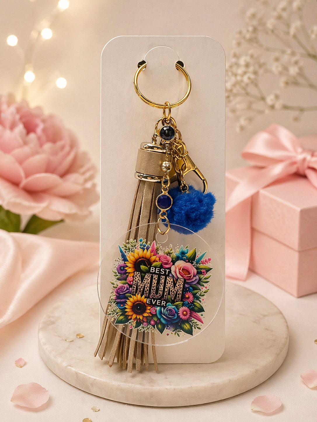 Best Mum Ever  - Keyring with Pompom & Charm