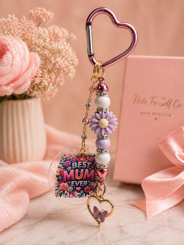 Best Mum Ever Keyring Beaded Charm Keychain