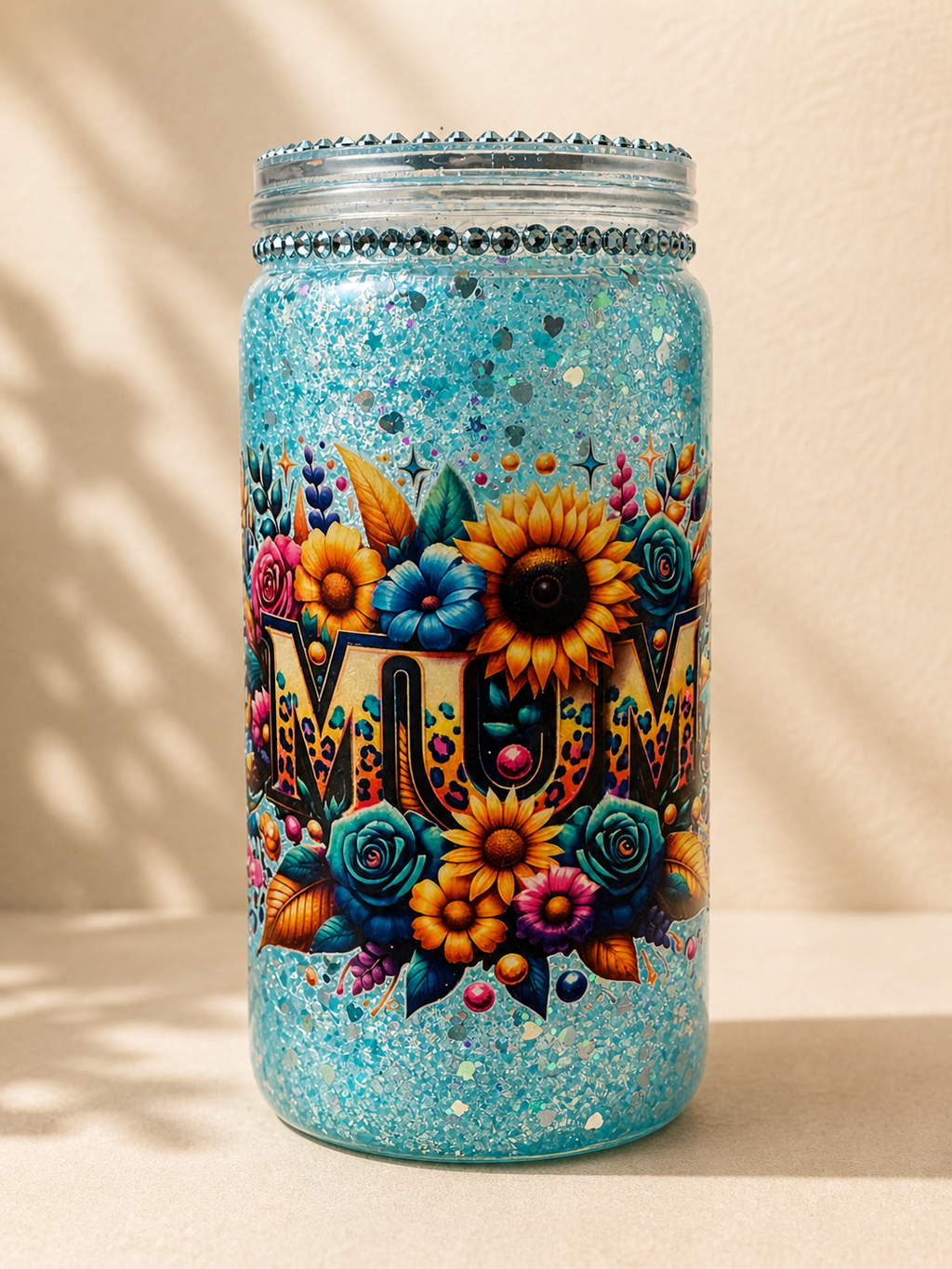 Mum Blue Glitter Snow Globe Tumbler 16oz Cup